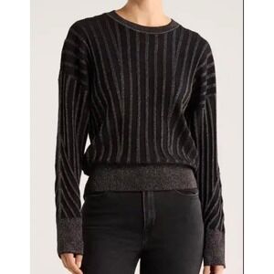 NWT DKNY Women Sweater Medium Metallic Ribbed Dark Academia Minimal‎ Chic Luxe